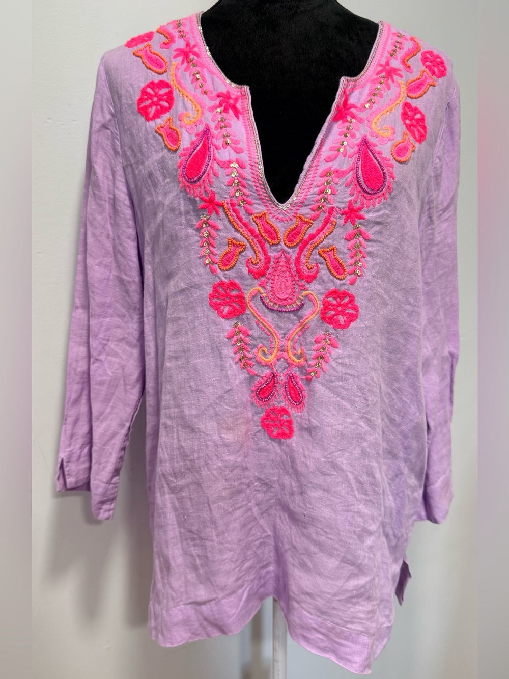Lilly Pulitzer Lavender Tunic with Hot Pink & Coral Embroidery